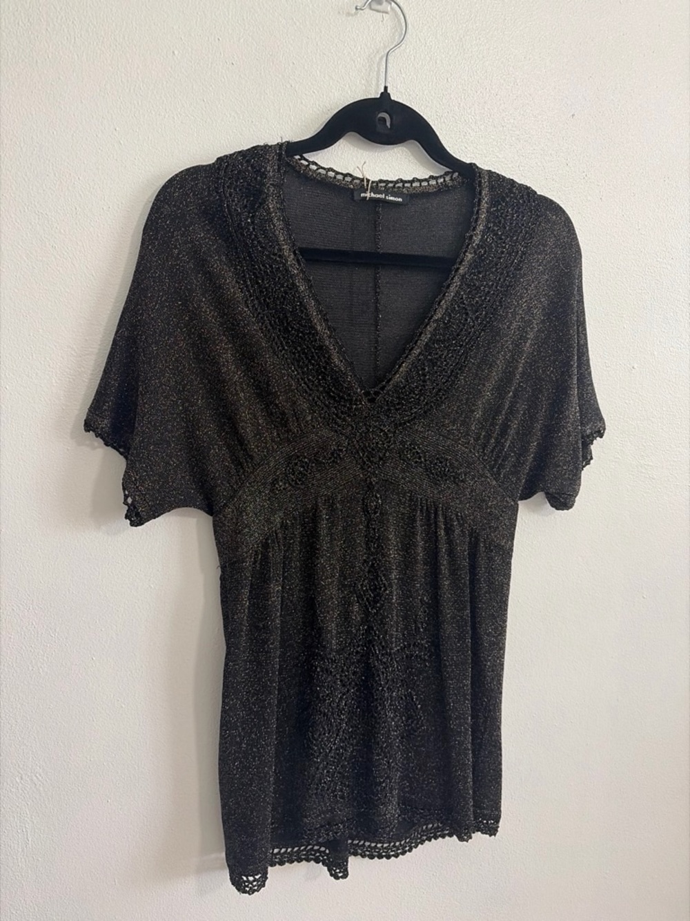Michael Simon Black Metallic Trim Evening Top